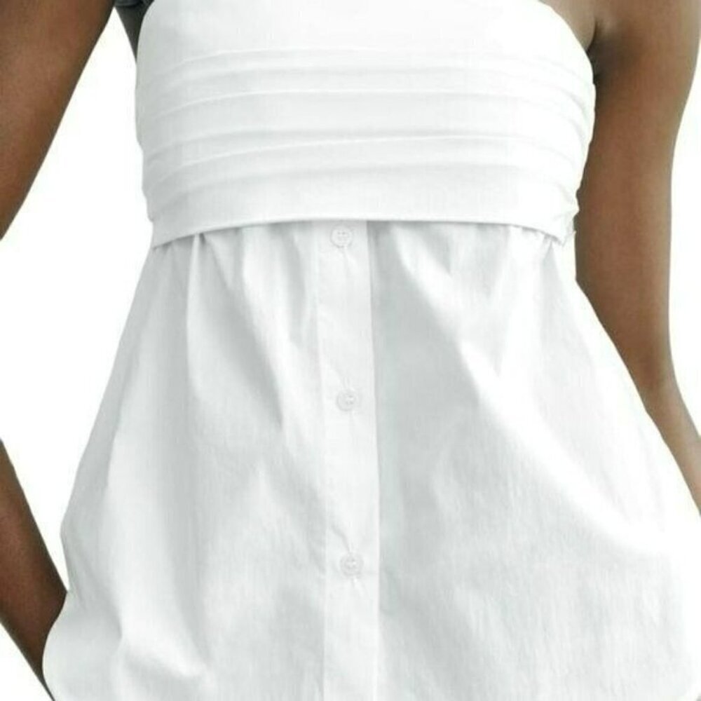 ZARA STRETCH POPLIN TOP WHITE SIZE XS | 4661/008/250